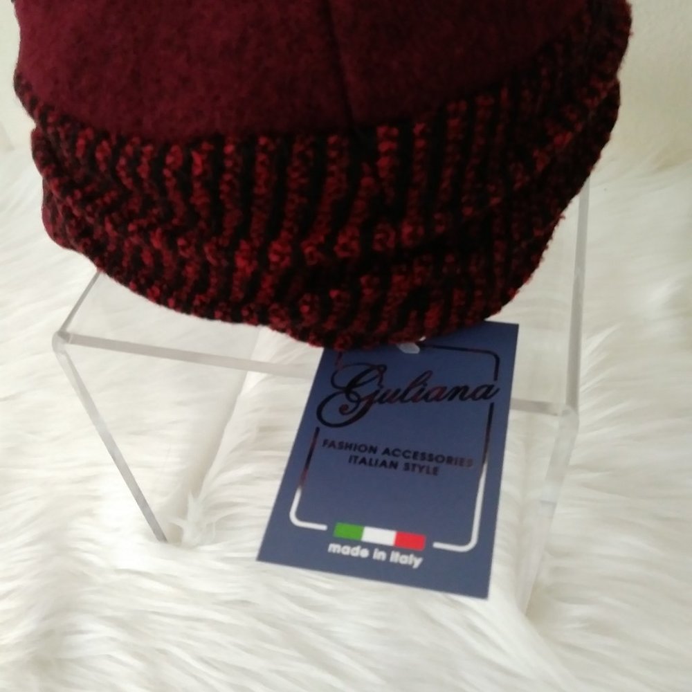 SOLD Giuliana Women's Newsboy w Flower Hat Burgundy 50% Wool Cap Italy - Picture 11 of 16